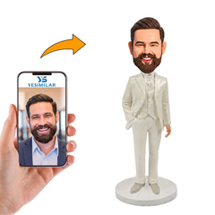 Custom All-White Suit Groomsmen Bobblehead - Special Gift for Your Groomsmen