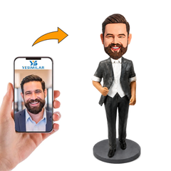 Custom Charcoal Gray Vest Groomsmen Bobblehead - Gift Idea for Your Groomsmen