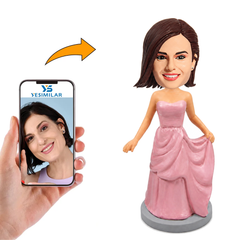 Custom Pink Dress Bridesmaid Bobblehead with Lifted Skirt - Personalized Gift for Bridesmaids