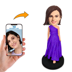 Custom One-Shoulder Purple Bridesmaid Bobblehead - Custom Keepsake for Your Bridesmaids