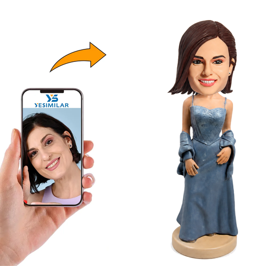 Custom Dusty Blue Bridesmaid Bobblehead with Shawl - Thank-You Gift for Bridesmaids