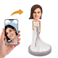 Custom Bridesmaid Bobblehead with Draped Silver Bow - Personalized Keepsake for Bridesmaids