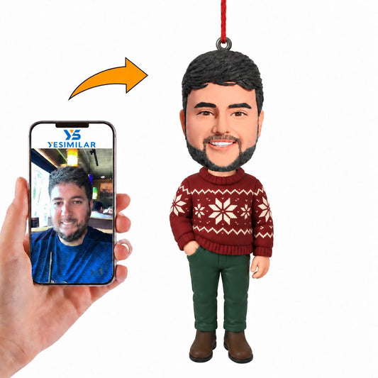 Custom Male Christmas Sweater Bobblehead Ornament