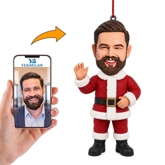 Custom Male Santa Waving Christmas Bobblehead Ornament