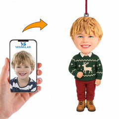 Custom Boy Reindeer Sweater Christmas Bobblehead Ornament