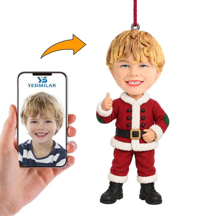 Custom Boy Santa Thumbs Up Christmas Bobblehead Ornament personalized from photos