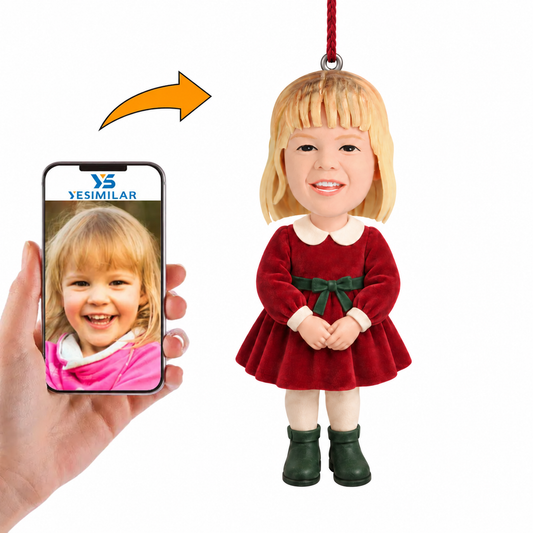 Custom Girl Red Christmas Dress Bobblehead Ornament