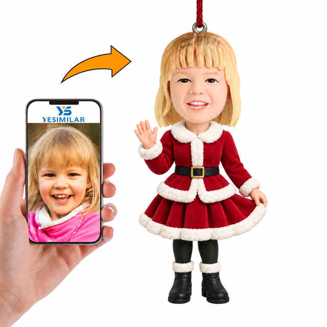 Custom Girl Santa Waving Christmas Bobblehead Ornament