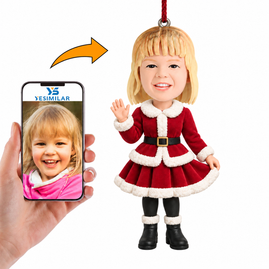 Custom Girl Santa Waving Christmas Bobblehead Ornament