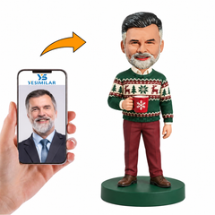 Custom Male Christmas Sweater Holding Mug Bobblehead