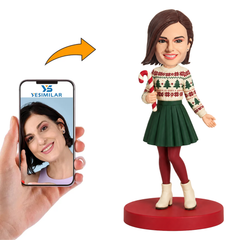 Custom Female Christmas Candy Cane Bobblehead
