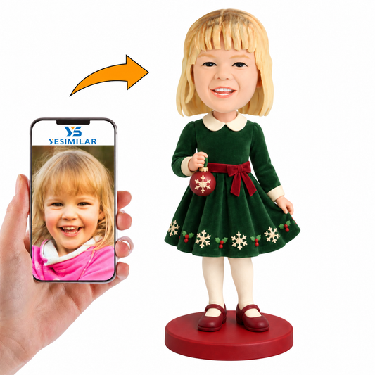 Custom Girl Holding Christmas Ornament Bobblehead