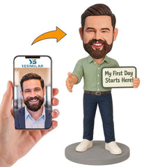 Custom Male First Day Sign Bobblehead