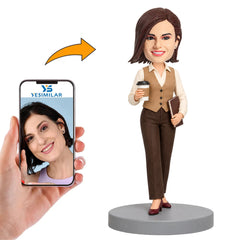 Custom Female Coffee and Notebook Bobblehead