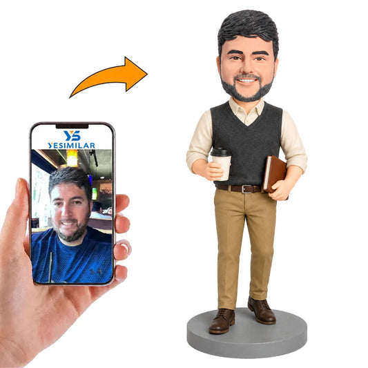 Custom Male Coffee and Notebook Bobblehead