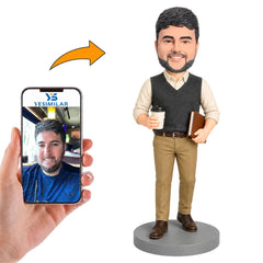 Custom Male Coffee and Notebook Bobblehead