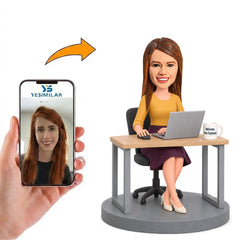 Custom Female New Employee Office Desk Bobblehead