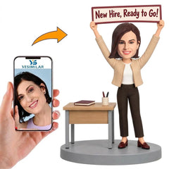 Custom Female New Hire Ready to Go Sign Bobblehead