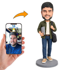 Custom Male Laptop and Messenger Bag Bobblehead