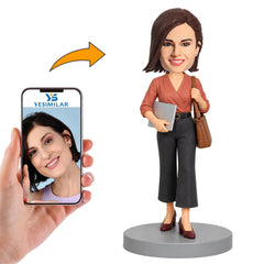 Custom Female Laptop and Handbag Bobblehead
