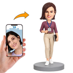 Custom Female Employee Name Badge Bobblehead