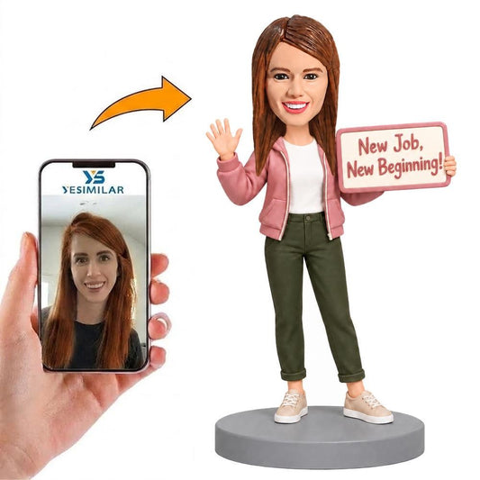 Custom Female New Job New Beginning Sign Bobblehead