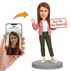 Custom Female New Job New Beginning Sign Bobblehead