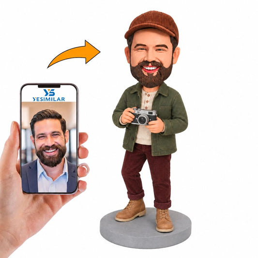 Custom Male Hipster with Camera Bobblehead