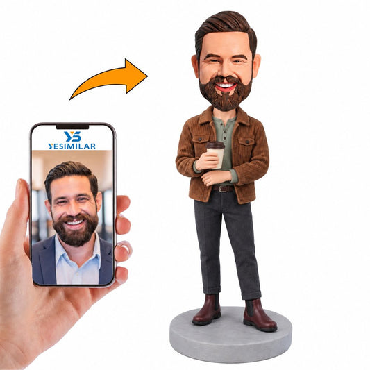 Custom Male Casual Coffee Cup Bobblehead
