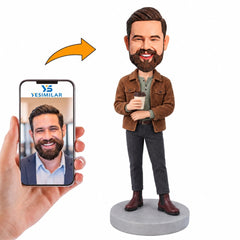 Custom Male Casual Coffee Cup Bobblehead