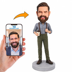 Custom Male Suspenders with Coffee Cup Bobblehead