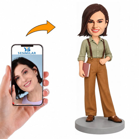 Custom Female Suspenders with Book Bobblehead