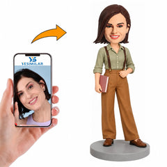 Custom Female Suspenders with Book Bobblehead
