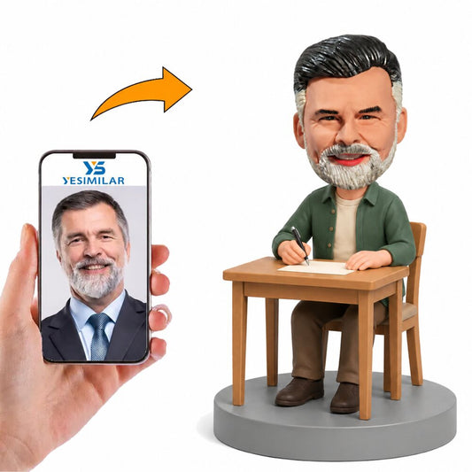 Custom Male Writing at Desk Bobblehead
