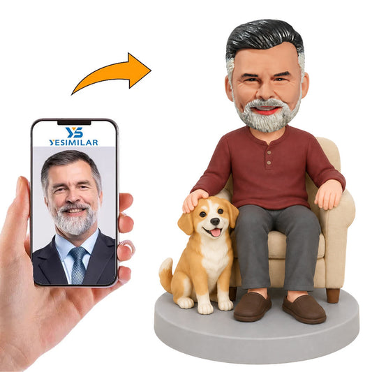 Custom Male Sitting with Dog Bobblehead