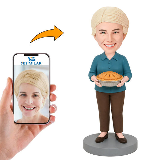Custom Female Holding Pie Bobblehead