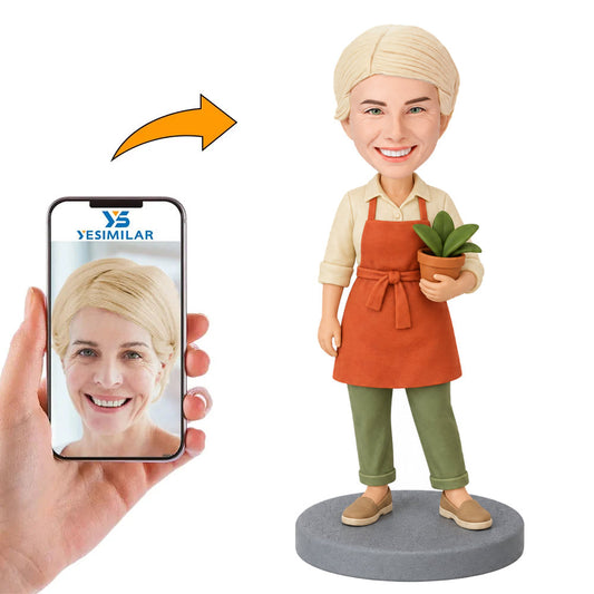 Custom Female Gardening with Potted Plant Bobblehead