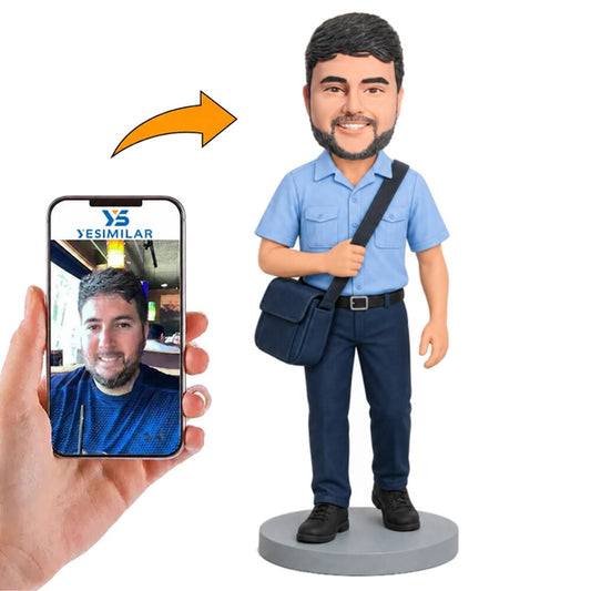 Custom Male Mail Carrier Messenger Bag Bobblehead