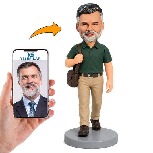 Custom Male Mail Carrier with Mail Bag Bobblehead