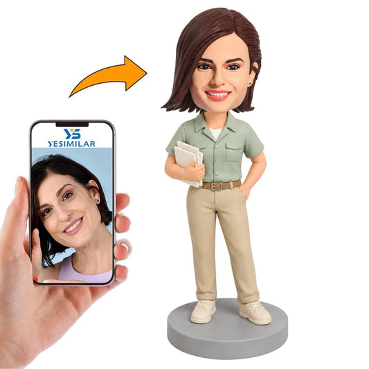 Custom Female Mail Carrier Holding Mail Bobblehead