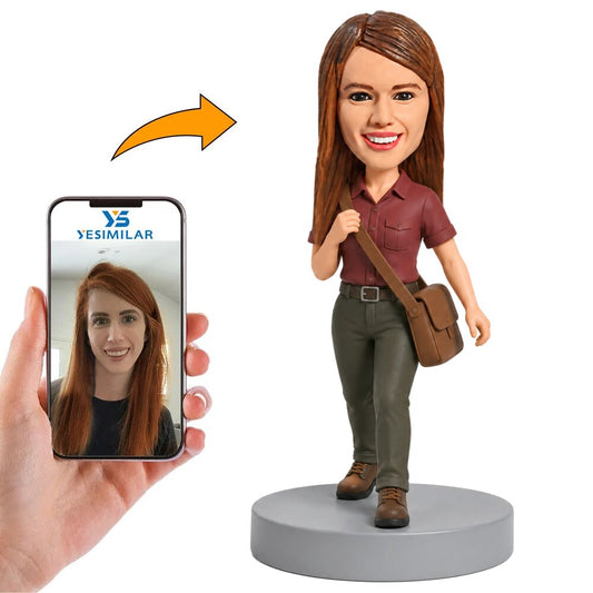 Custom Female Mail Carrier with Crossbody Bag Bobblehead