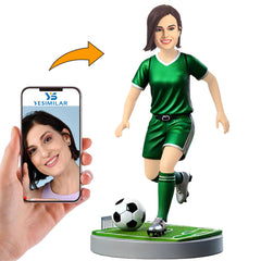 Green Suit Female Soccer Player Custom Bobbleheads