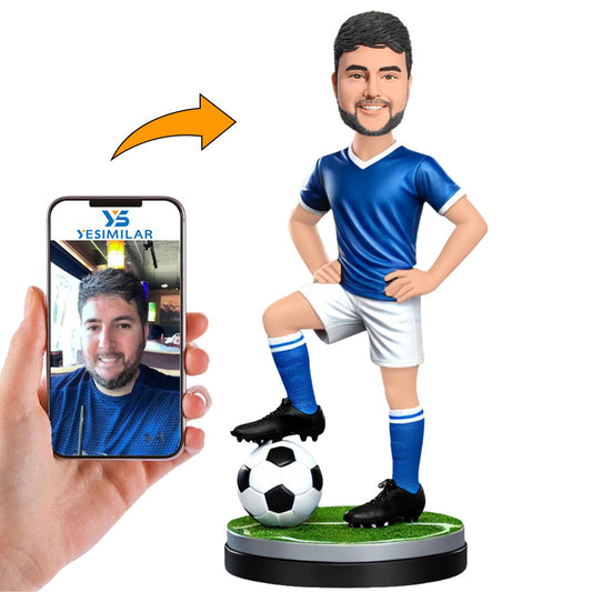 Blue Shirt Soccer Player Custom Bobbleheads