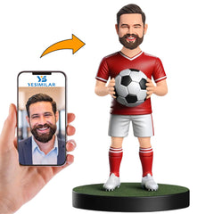 Red Suit Soccer Player Custom Bobbleheads Gifts