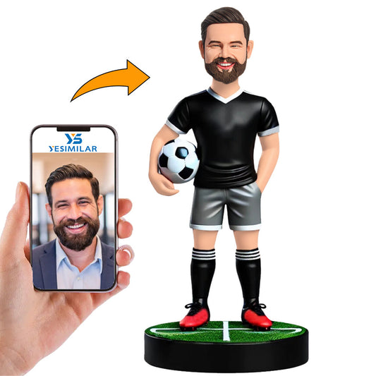 Black Suit Soccer Player Custom Bobbleheads Gifts