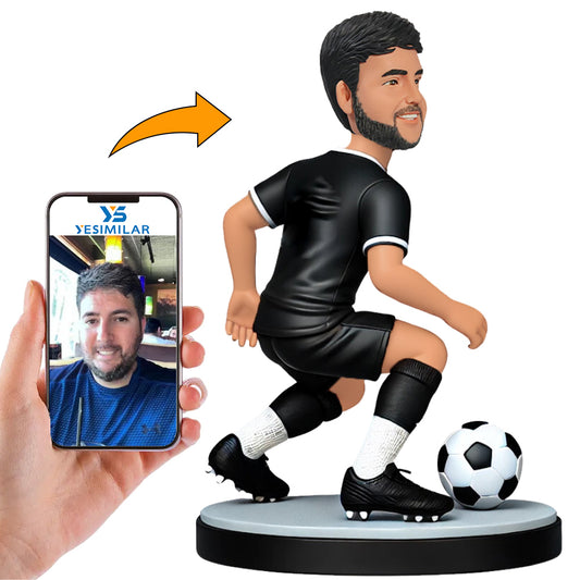 Handmade Soccer Player in Squatting Position Custom Bobbleheads