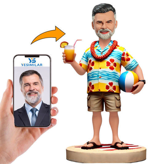 Man on Vacation Wearing Hawaiian Shirt Custom Bobbleheads