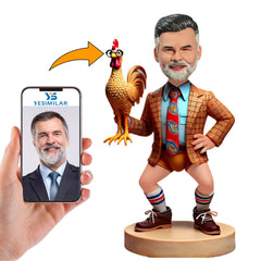 Funny Man Holding Rooster Custom Bobbleheads Gifts