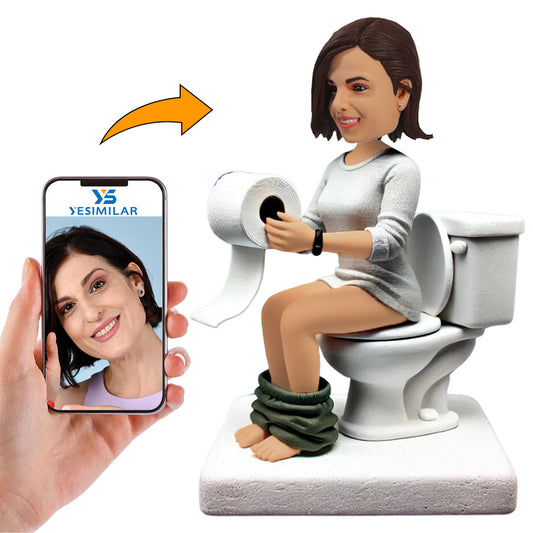 Woman Paper Roll Sitting on Toilet Custom Bobbleheads