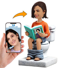 Woman Sitting on Toilet Reading Book Custom Bobbleheads